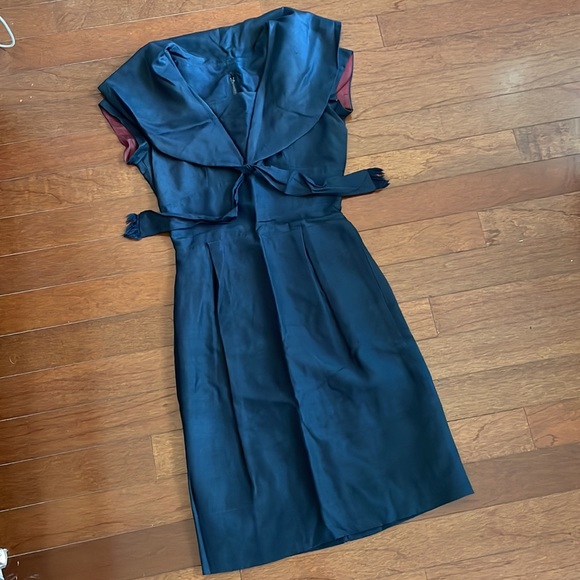 1950’s Vintage Peck & Peck blue sharkskin wiggle cocktail dress Small 26w VLV - Picture 14 of 15